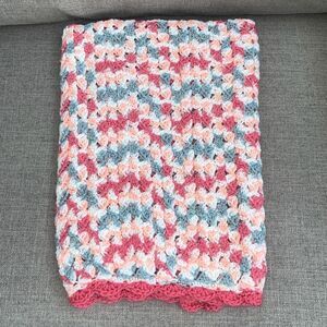 Handmade Multicolor Crochet Open Knit Granny Throw Baby Blanket Size 36”x 36” NW